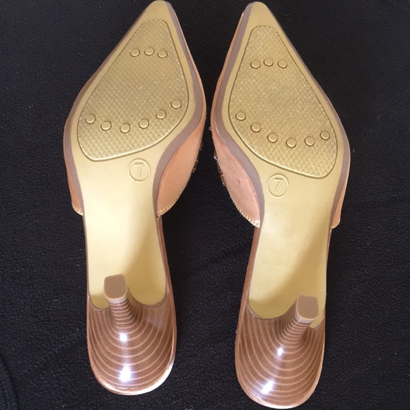 Gold Satin Slip on Shoes with Beading and Sequins - Picture 5 of 10